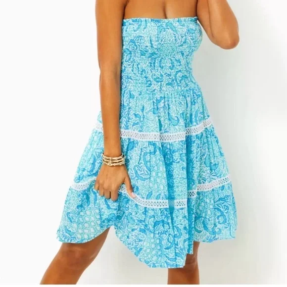 Lilly Pulitzer Strapless Dress in Sky Blue Floral - Picture 2 of 9